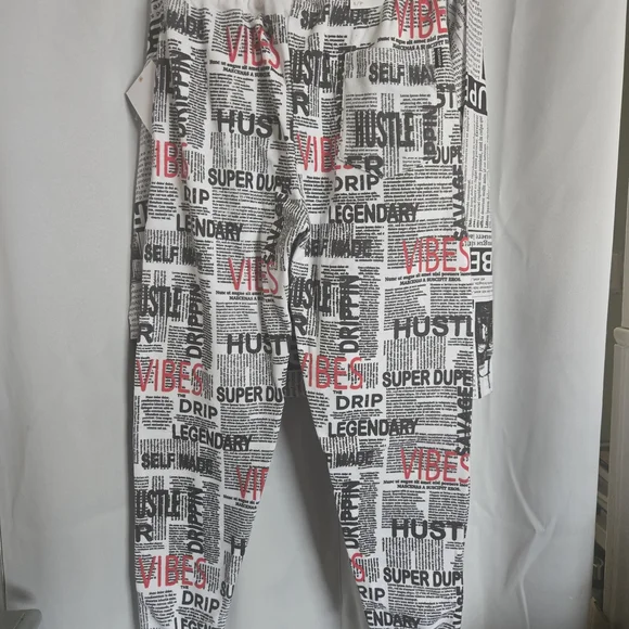 Rocawear Newspaper Print Cotton Jogger Cargo Elastic Black White - Picture 2 of 5